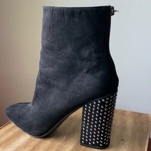 Beautiful Studded Heel Black Suede Boots